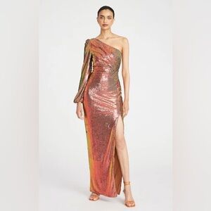Theia Myra One Shoulder Sequin Gown Iridescent Persimmon - size 10